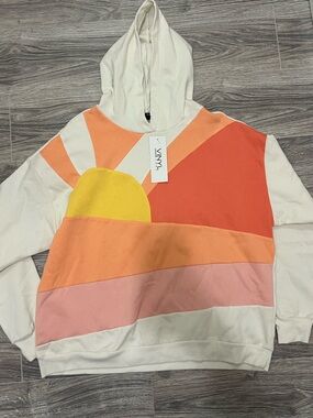 NWT Boutique Brand Vinyl Icons Sunrise Hoodie White, Yellow, Orange Size XL